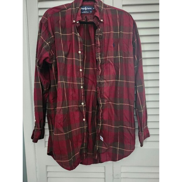 Ralph Lauren Sz S Men's Plaid Lightweight Flannel Shirt Like New Red Black Check - Picture 6 of 8
